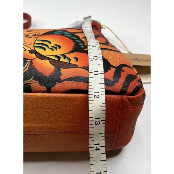 NWT Anuschka Painted Leather Shoulder Purse Wallet Set Women’s Orange - Picture 5 of 10